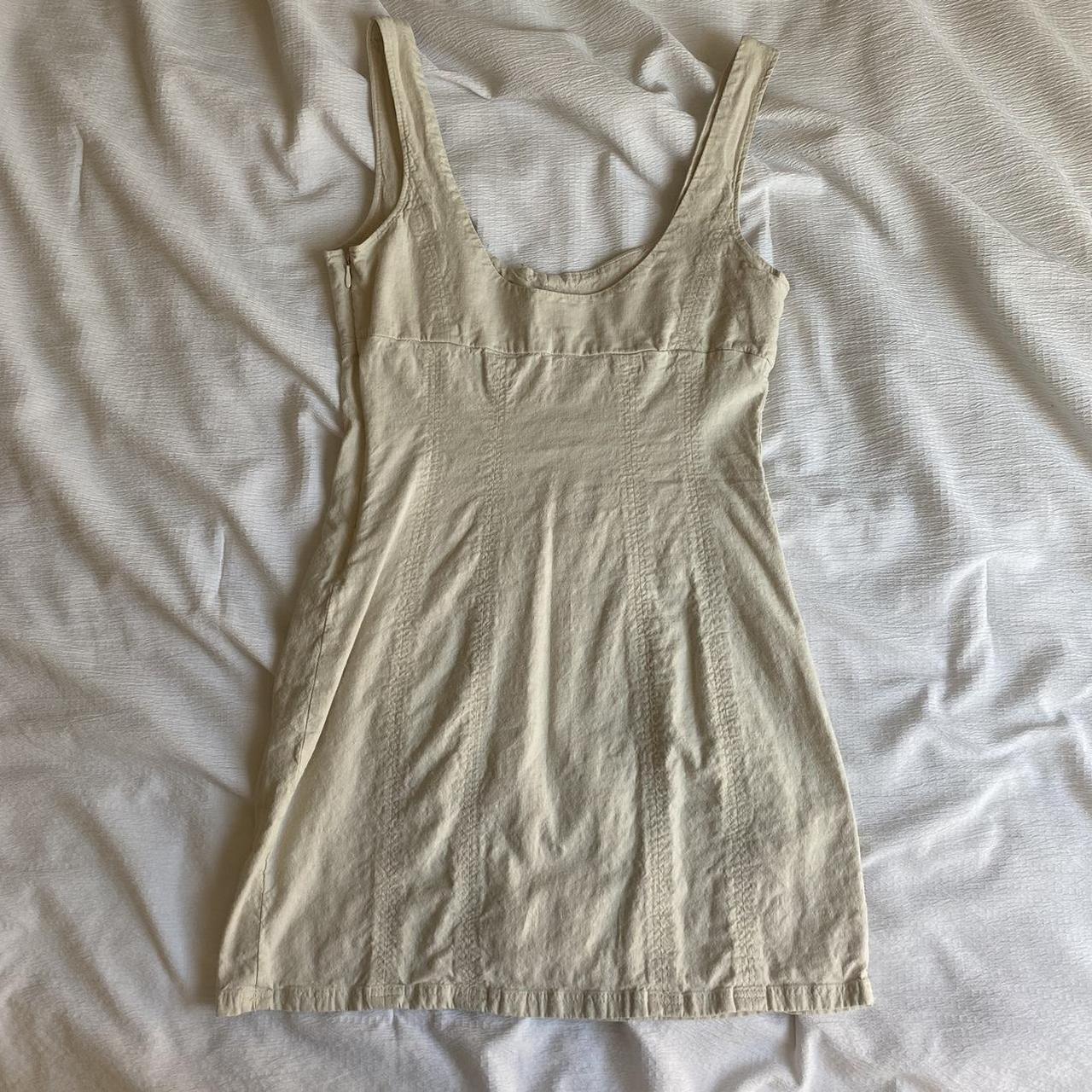 Cream Linen Mini Dress size: small brand: Urban... - Depop