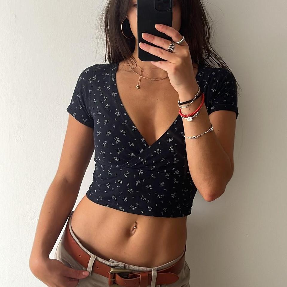 Brandy Melville Floral Off-shoulder Rouched Crop Top One Size