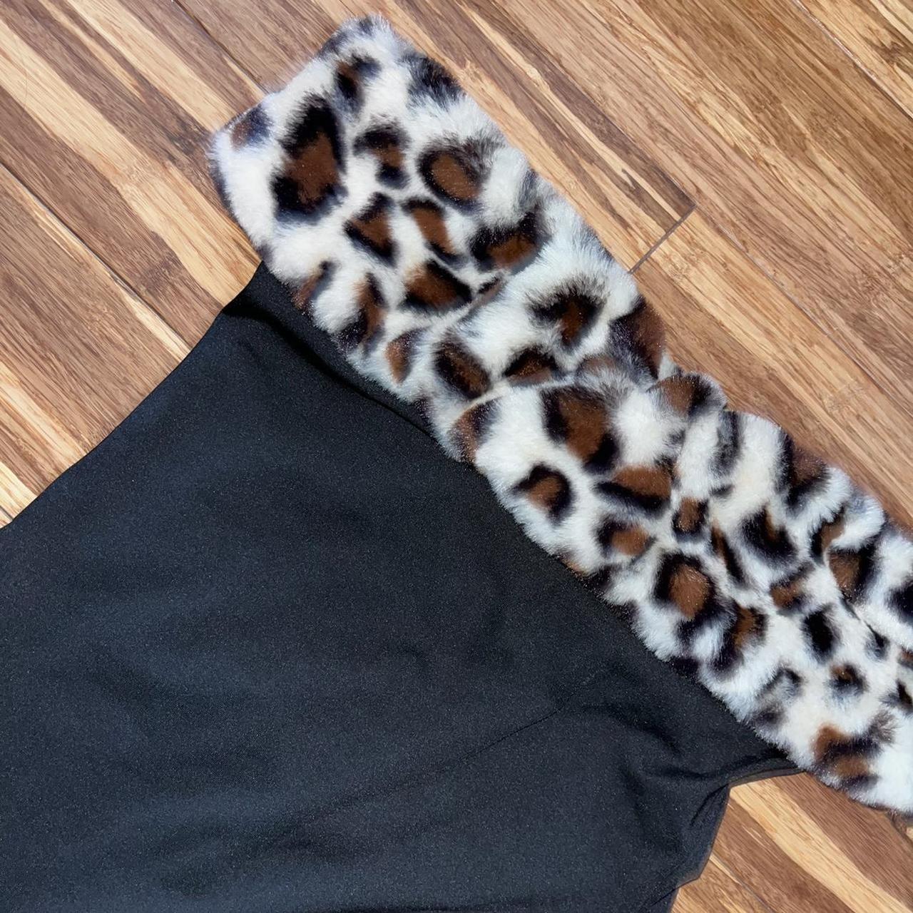 super sexy black mini dress with leopard print fur... - Depop