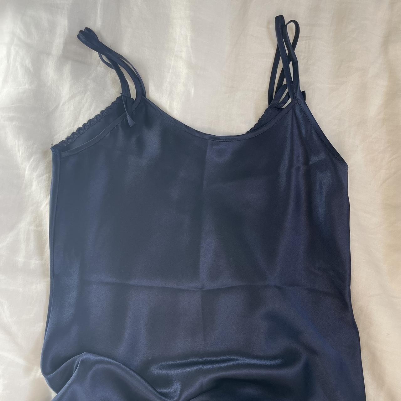 100% silk navy blue midi slip dress purchased in... - Depop