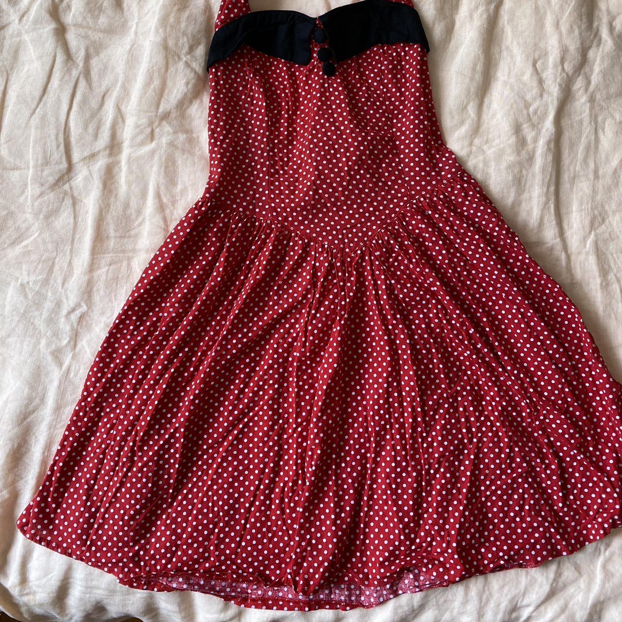 Hell Bunny Red Polka Dot Cotton Mini Halter Dress... - Depop