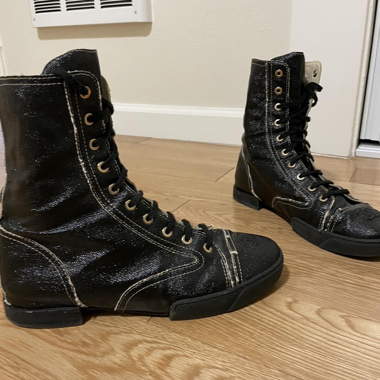 Chanel lace clearance up combat boots