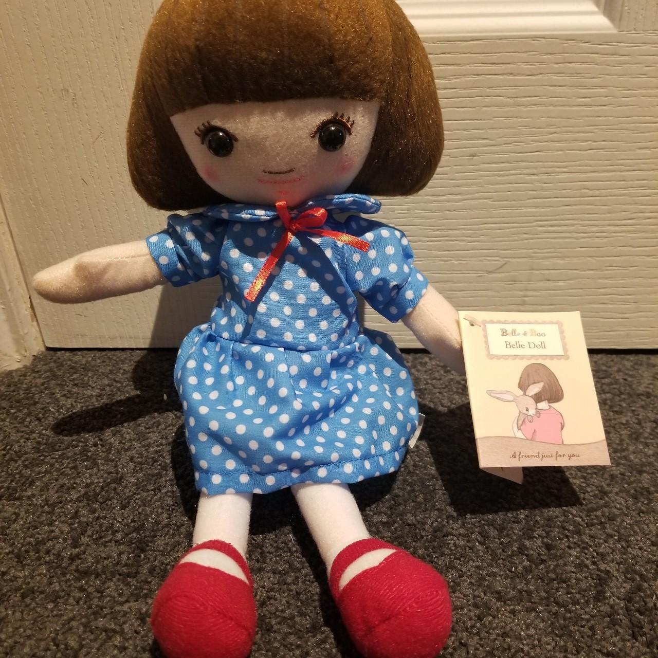 Bnwt belle boo soft rag doll toy with blue polka