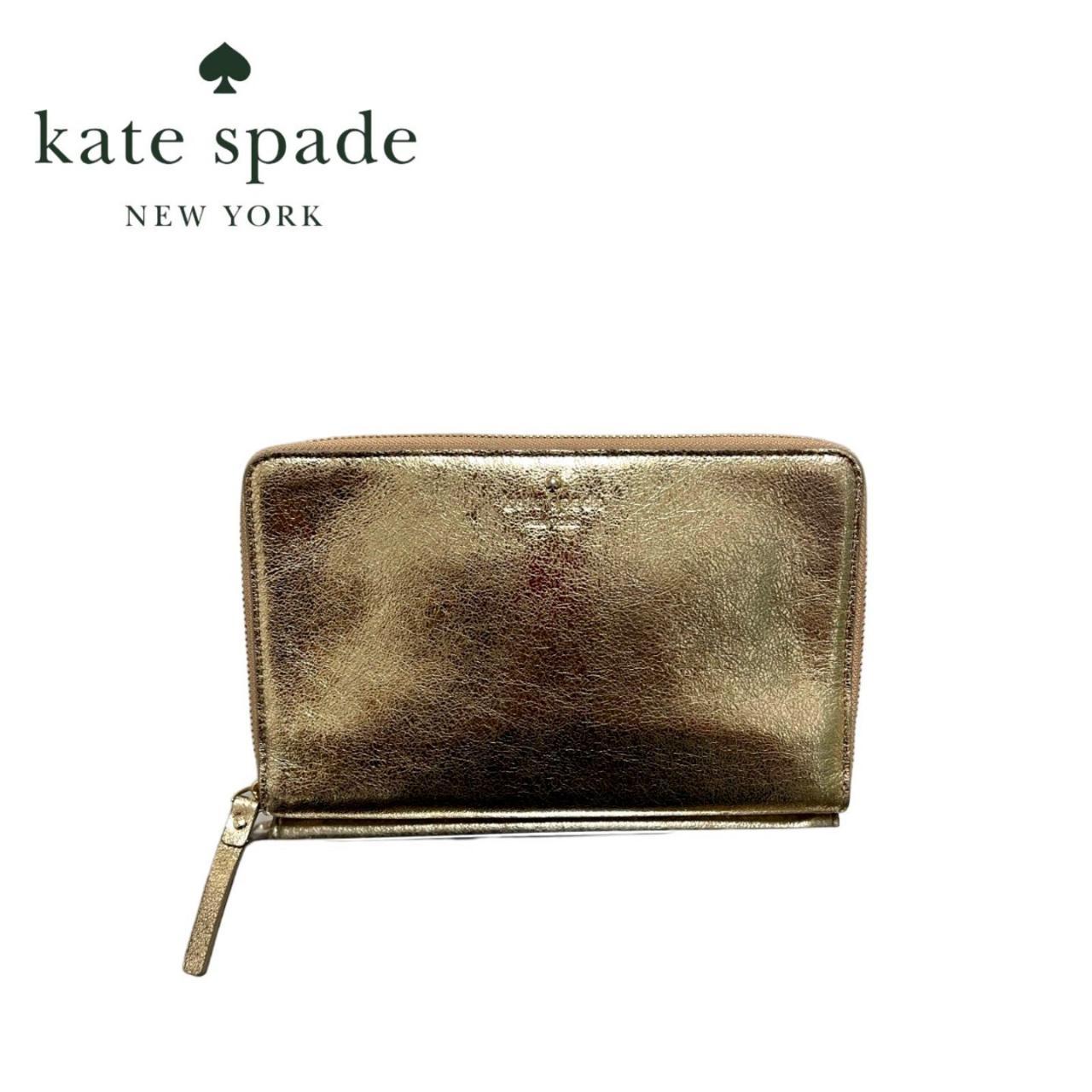 Red Kate Spade long travel wallet Gold zip around - Depop