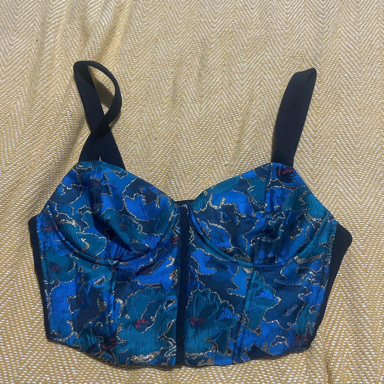 Zara corset top Black gold and blue Hook and eye... Depop