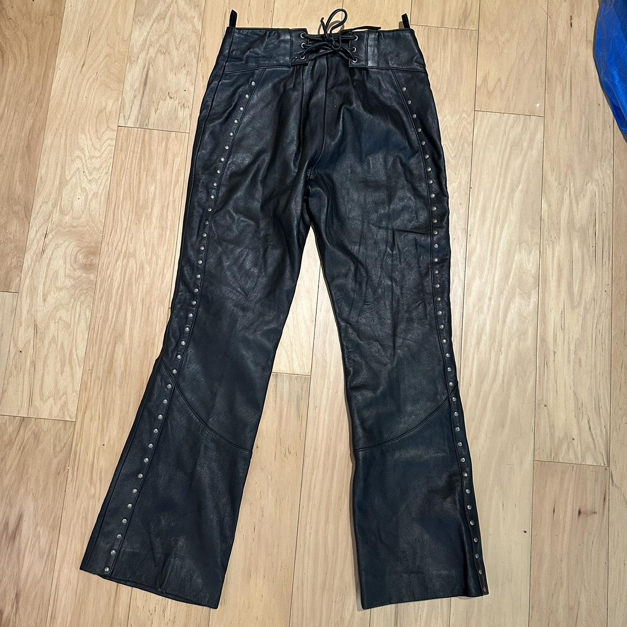 HARLEY DAVIDSON Leather Pants 90s Black HD Biker Pants