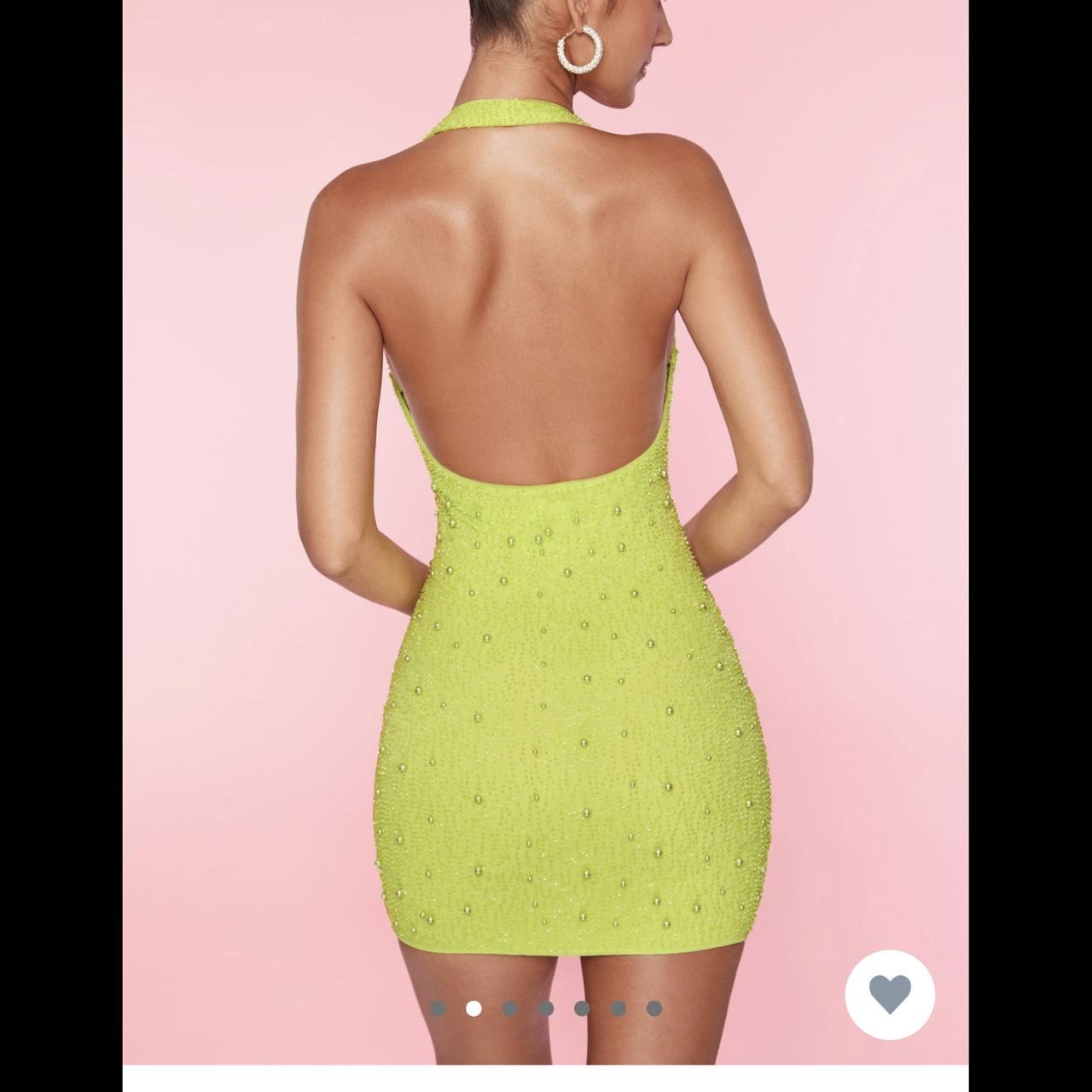 Versailles Deep Plunge Embellished Mini Dress in Lime