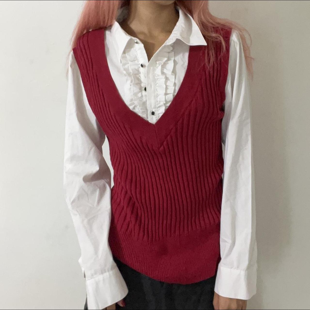 White collared top w attached knit v neck sweater... Depop