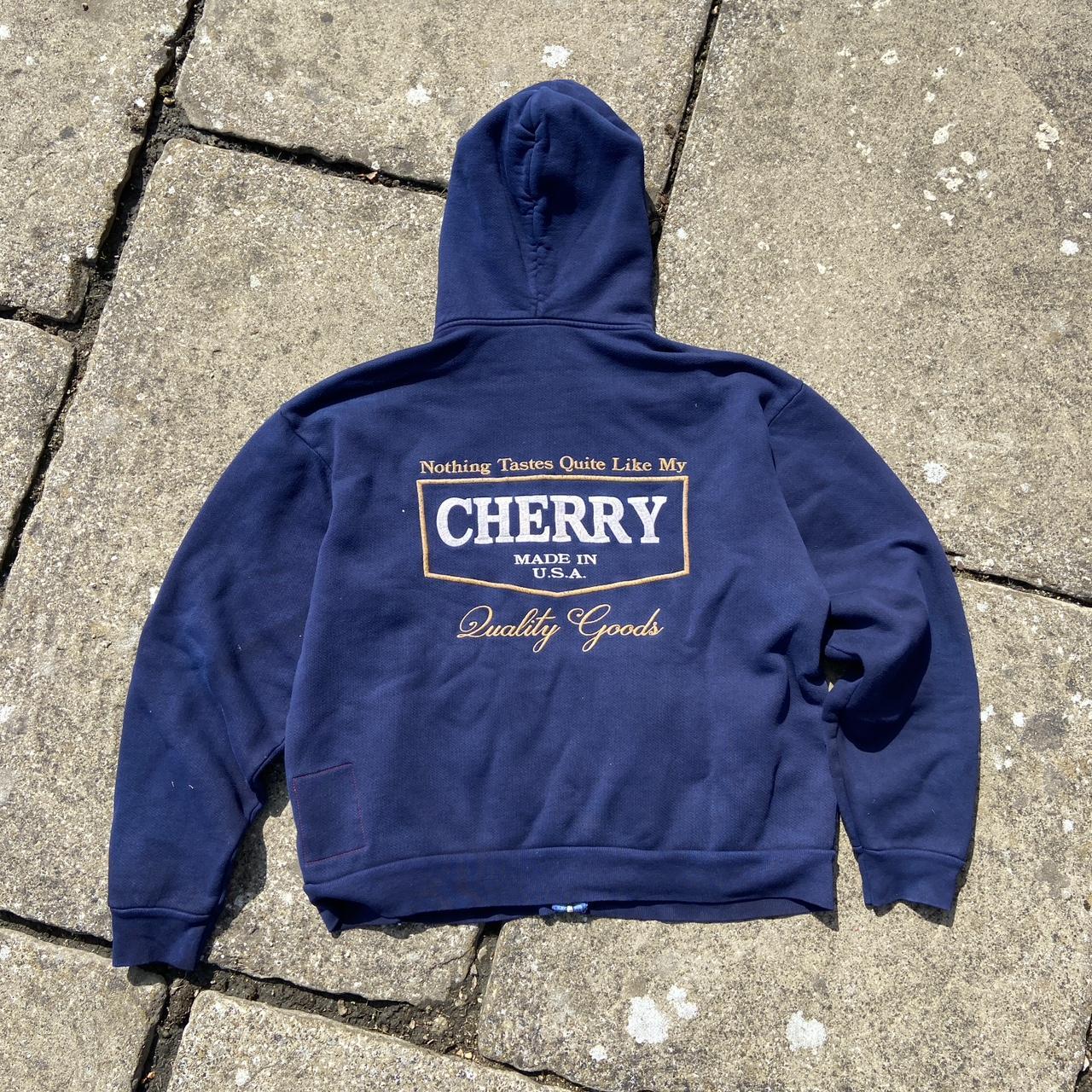 Cherry LA zip up hoodie in navy. Amazing graphic,... Depop