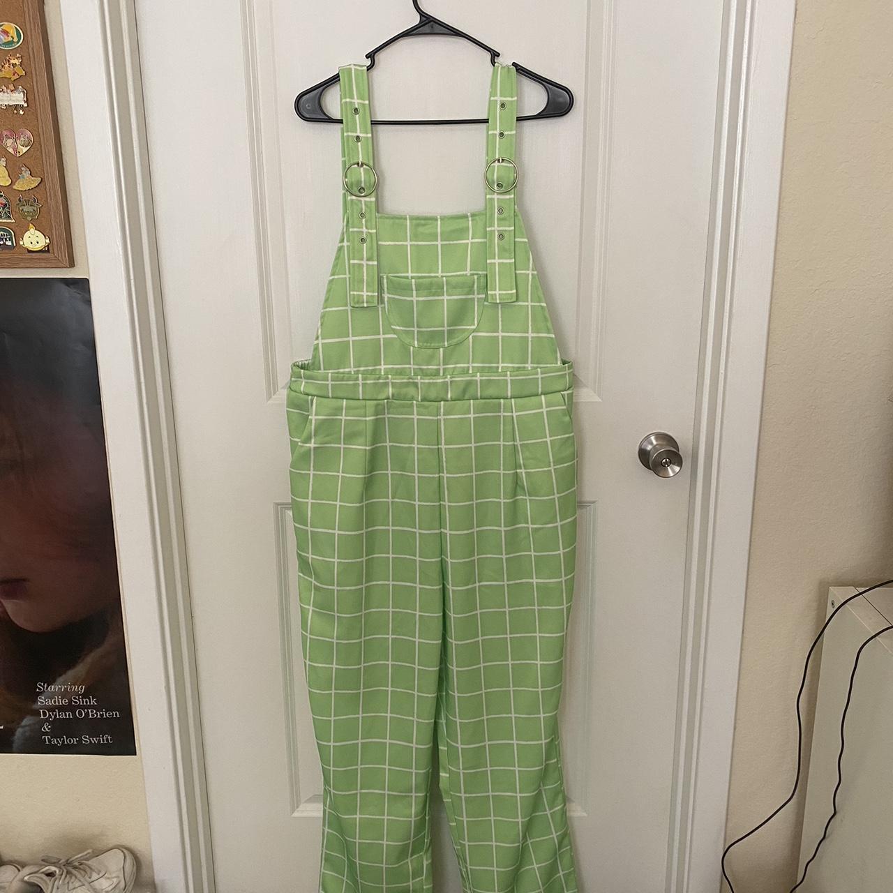 Shein Curve + Plus Women's Green and White Dungareesoveralls Depop