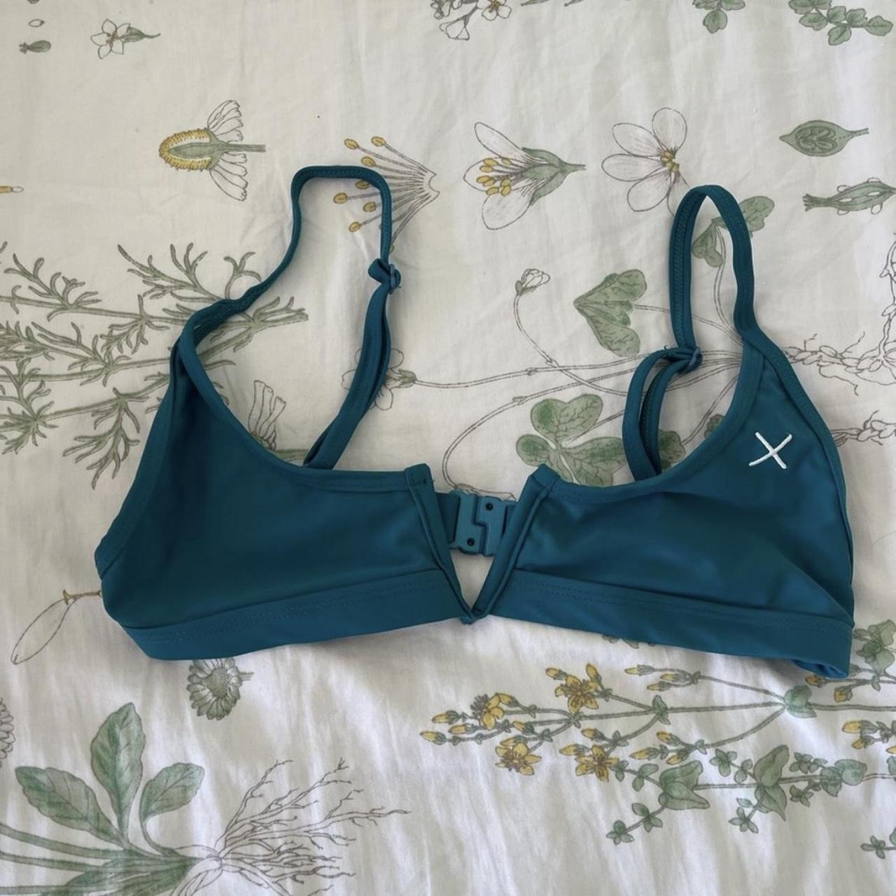 Blue and Green V-Cut Boutine LA swimsuit top - Depop