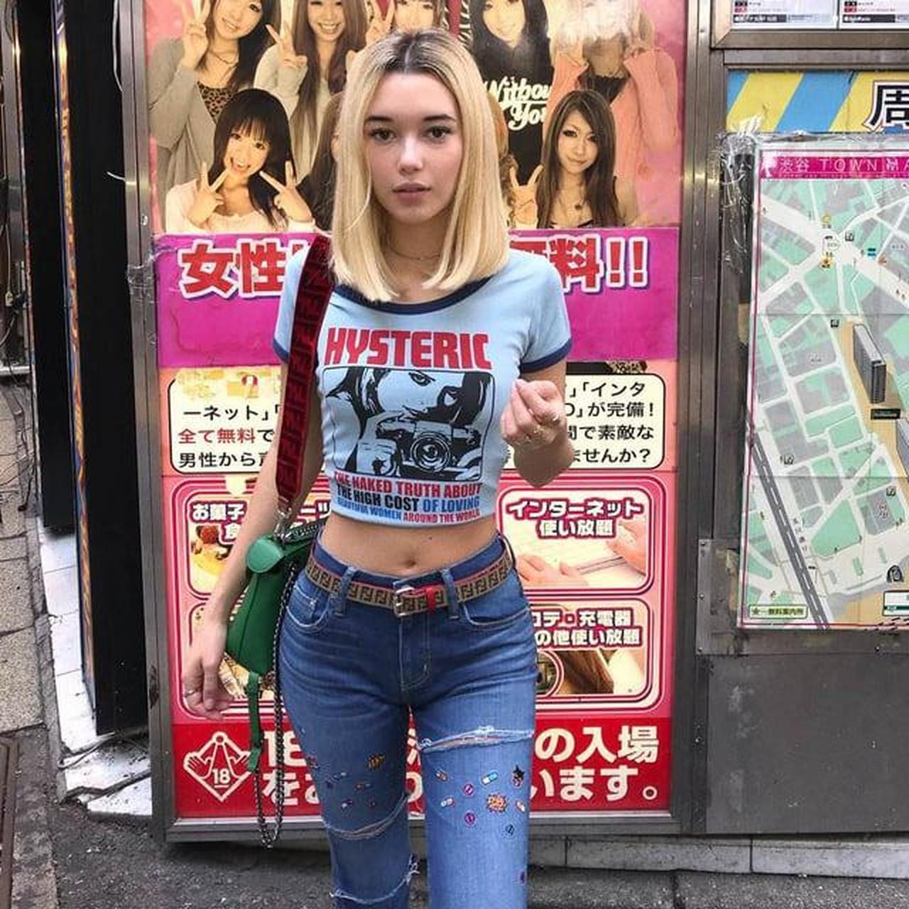 hysteric glamour blue wash jeans with colorful | Depop