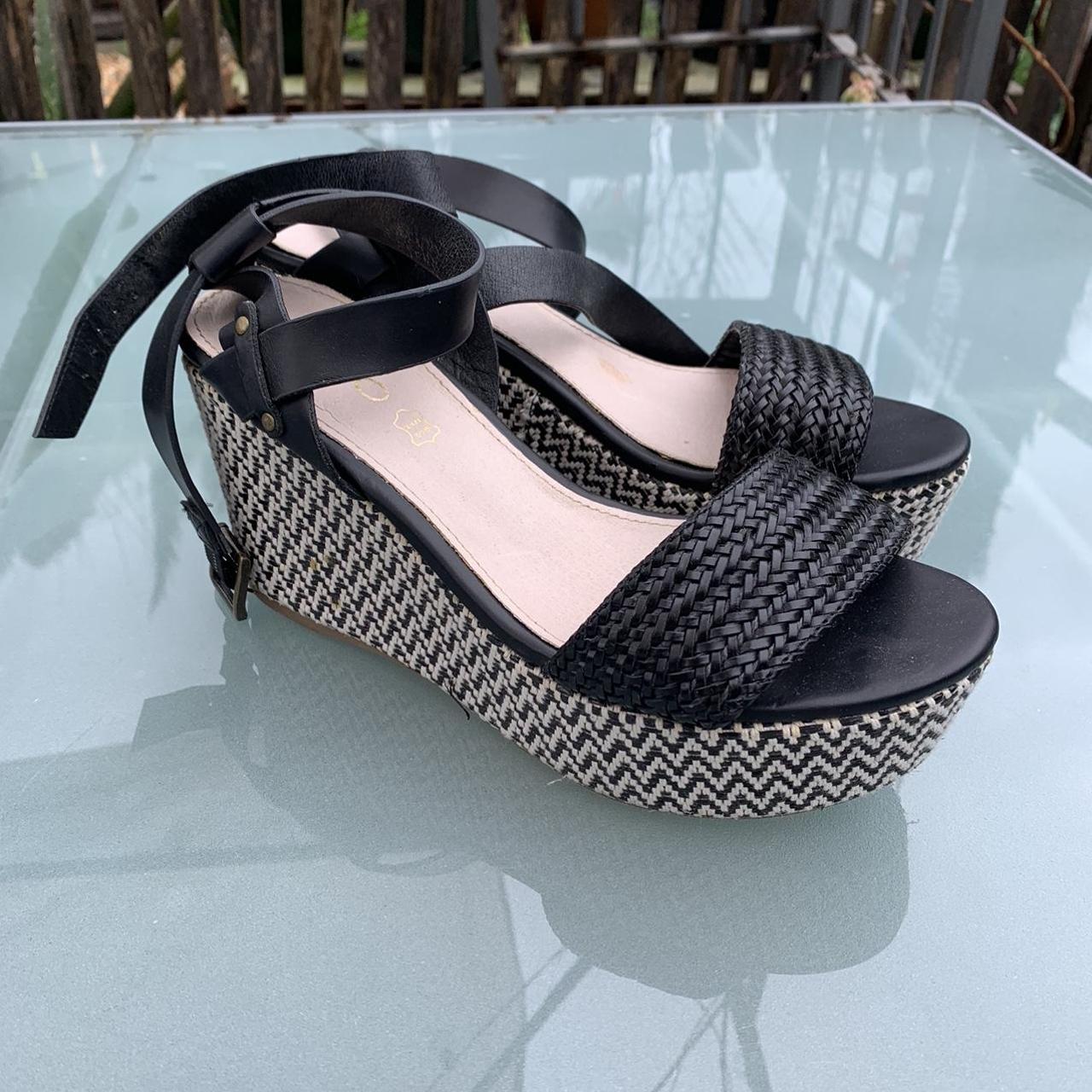 Black and white wedge heels with striped zig zag... - Depop