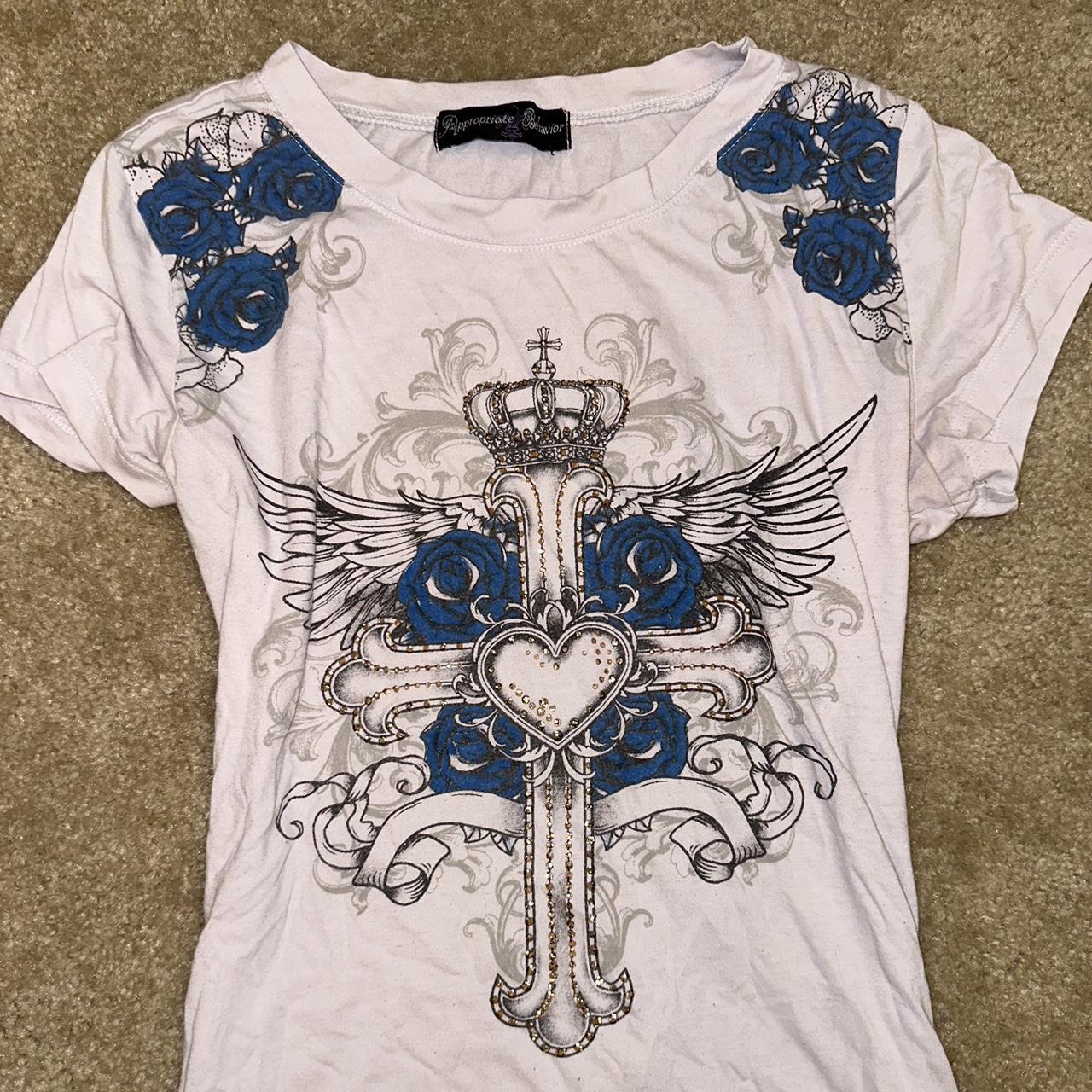 gorgeous appropriate behavior white cross heart tee... - Depop