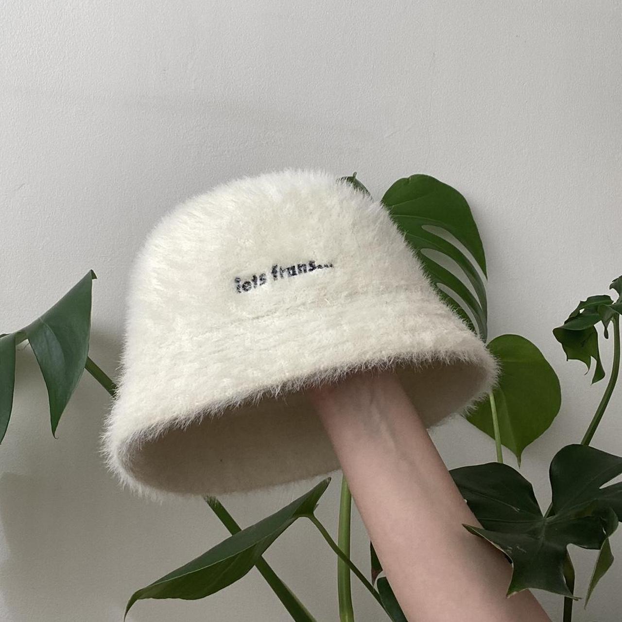 Fuzzy cream white iets frans bucket hat from Depop