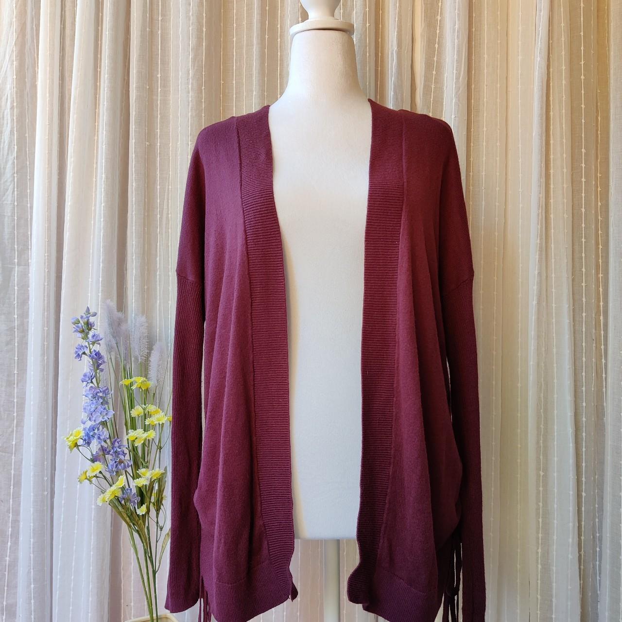 ₊⊹Burgundy/wine colored cardigan with cinch tie up... - Depop