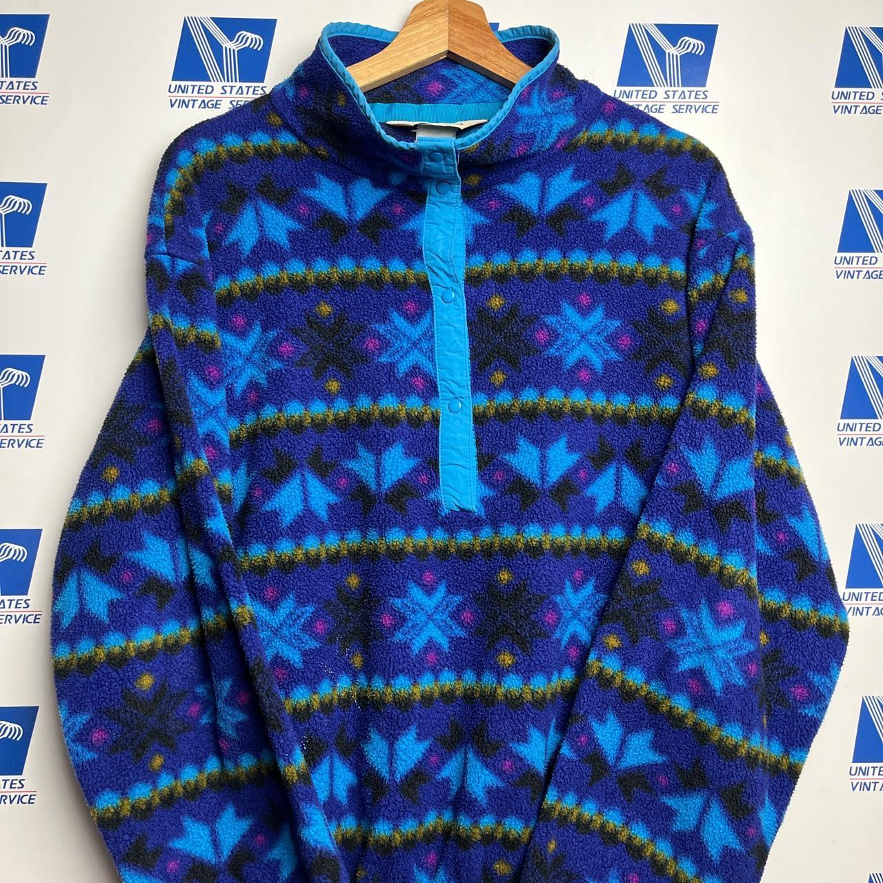 Vintage 90's LL Bean Multicolor Snowflake Fleece... - Depop