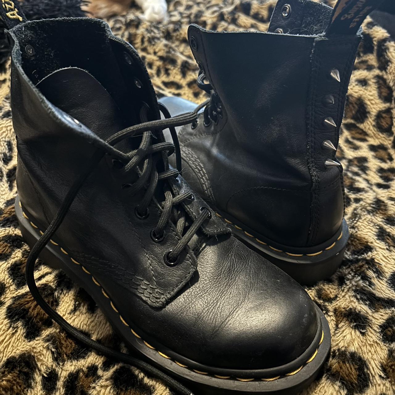 custom studded doc marten pascal soft leather boots... - Depop