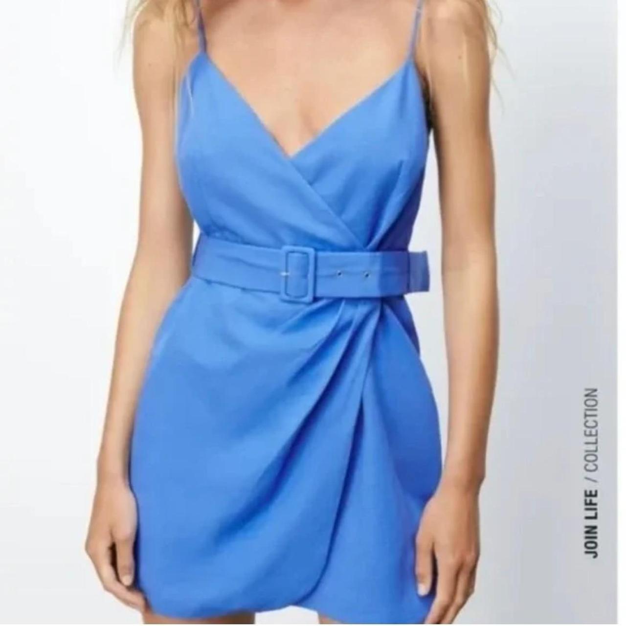 Zara Cornflower Blue Belted Mini Dress Size Small