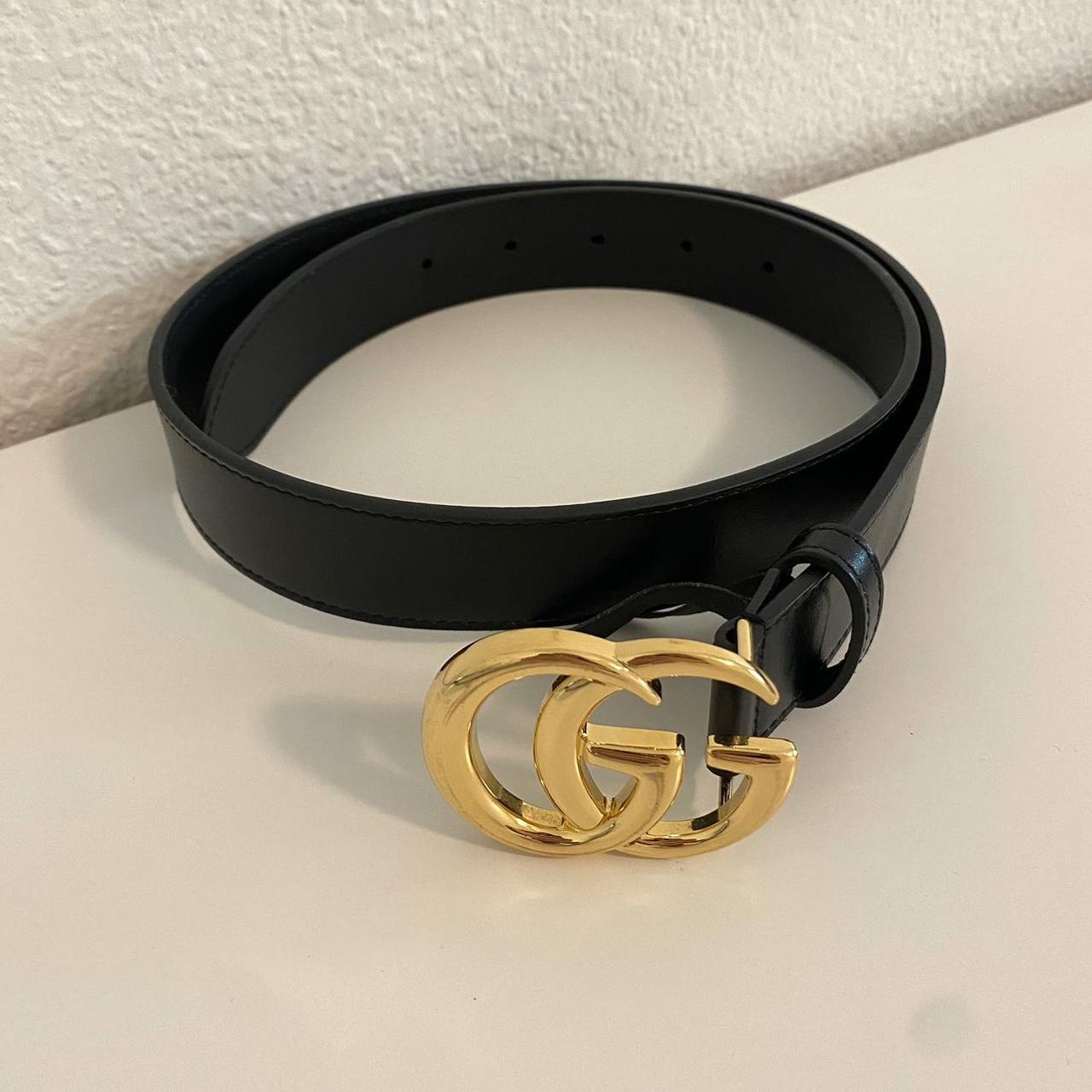 Gucci black Marmont leather belt with shiny buckle!... - Depop