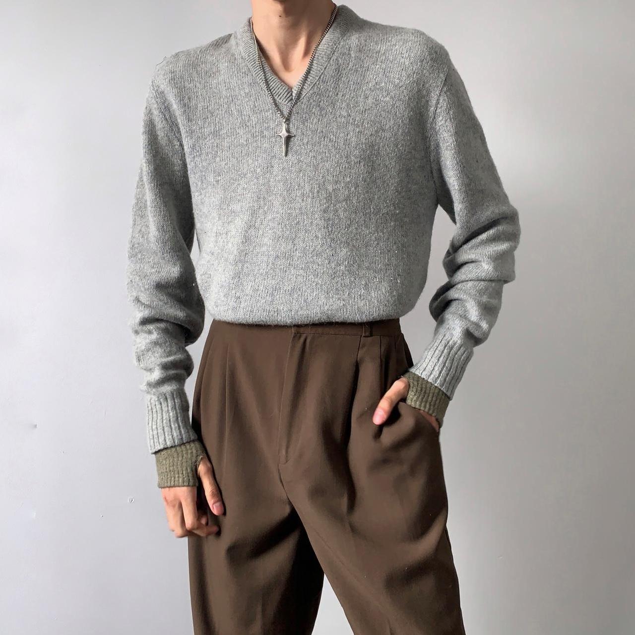 vintage light grey sweater warm wool knit light... - Depop