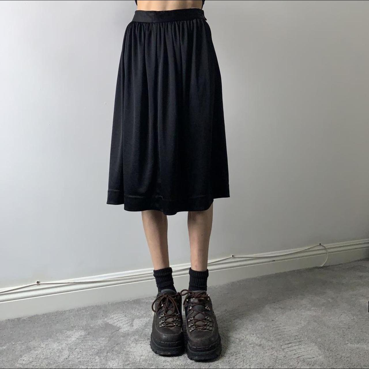 vintage black 70s skirt slinky black polyester... - Depop