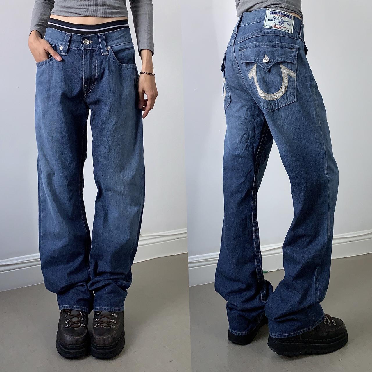 vintage men's true religion jeans blue wash cotton... - Depop