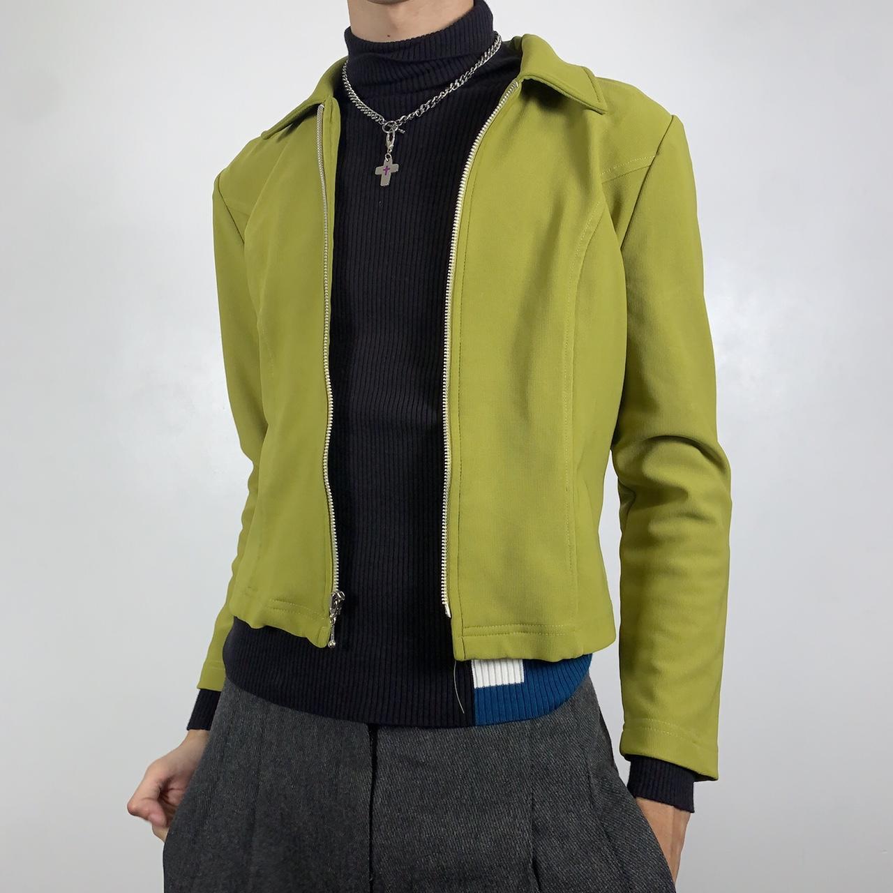 vtg 2000s green jacket pea green polyester... Depop