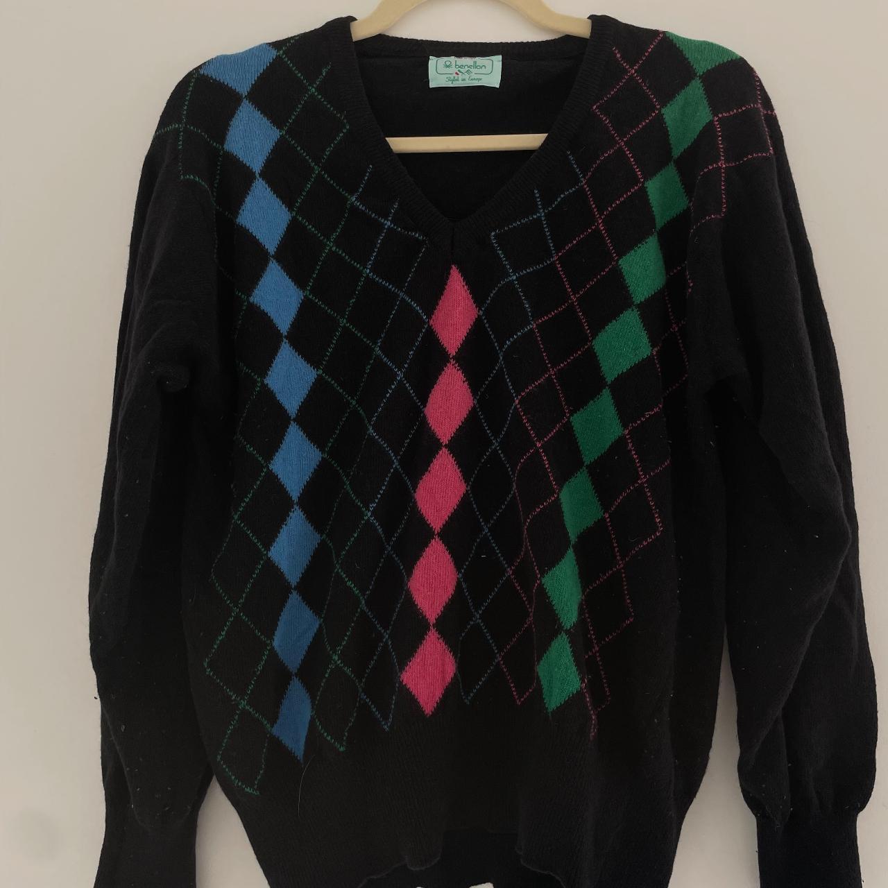 Vintage, 80's United Colors of Benetton argyle and... - Depop