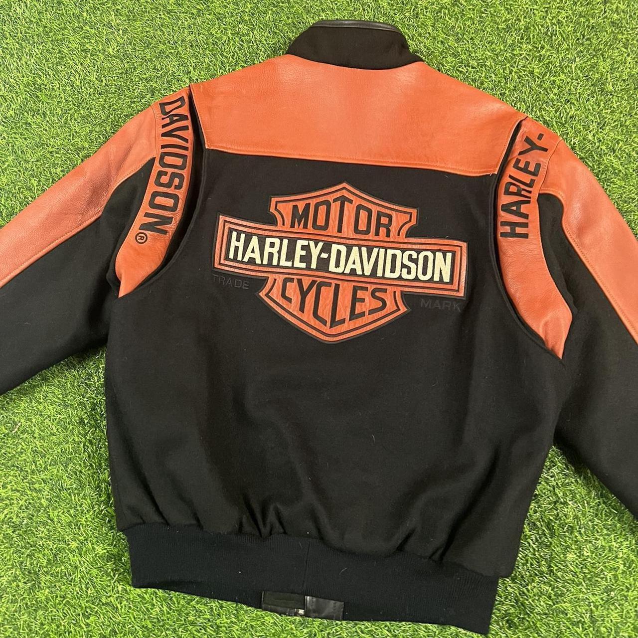 Harley Davidson Men's Black and Orange Jacket | Depop