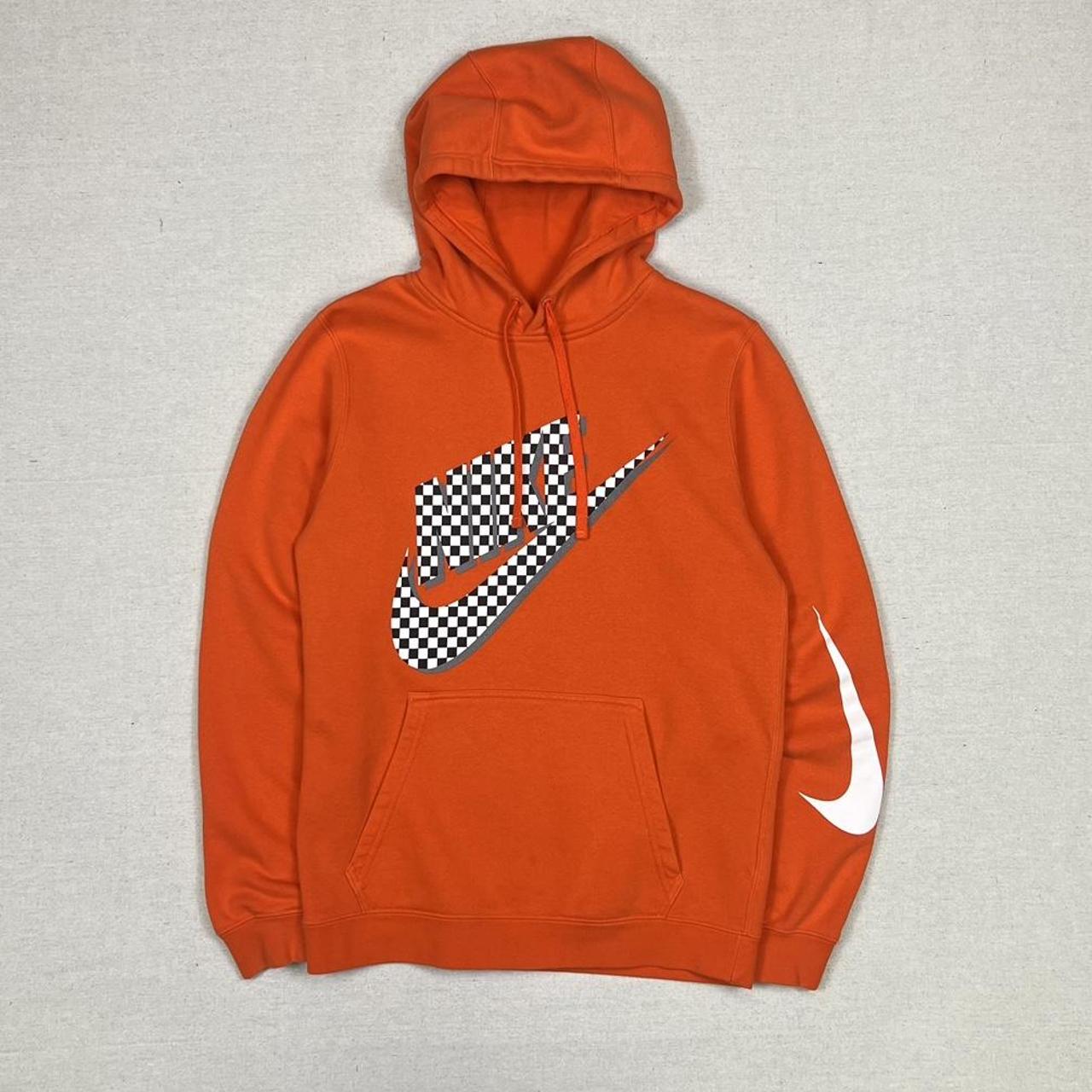 Orange Nike Swoosh Hoodie Y2K Orange Nike Hoodie Checkered Swoosh