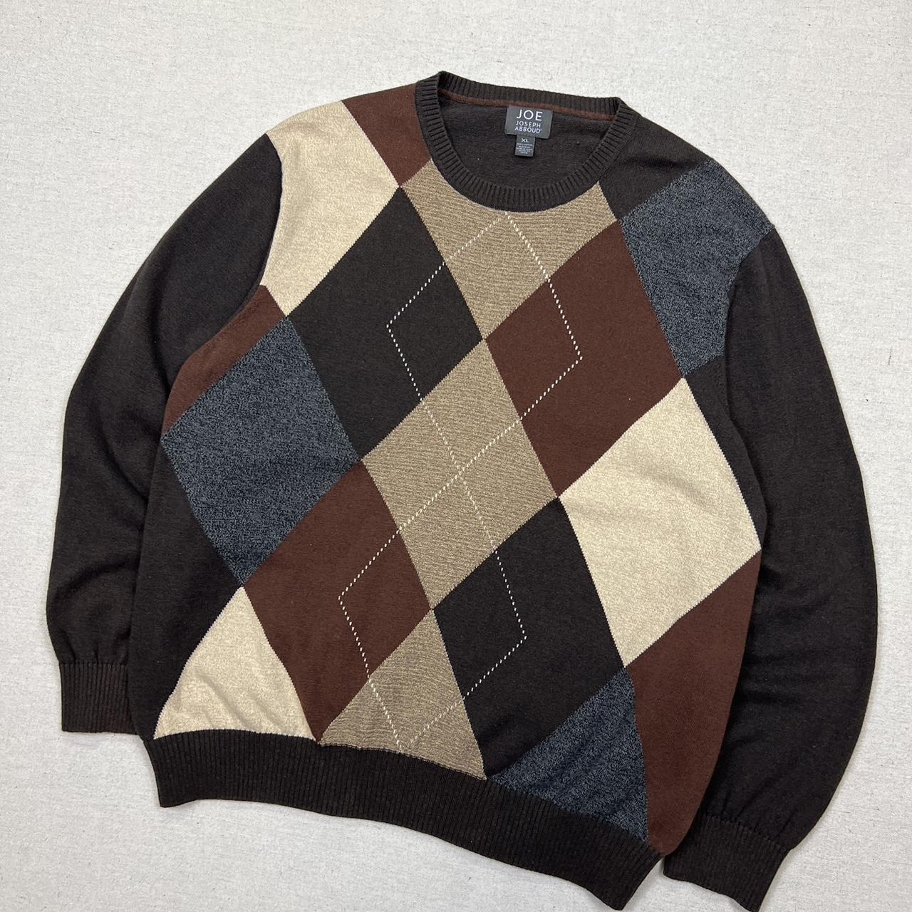 Vintage earth tone grandpa sweater Color block... - Depop
