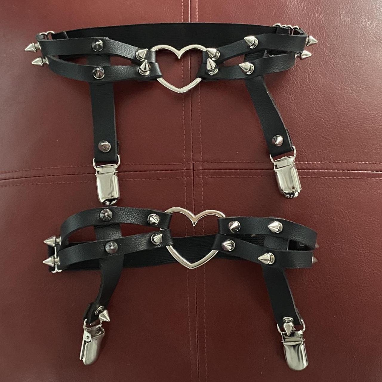 spiked thigh garters with hearts clips onto thigh... - Depop