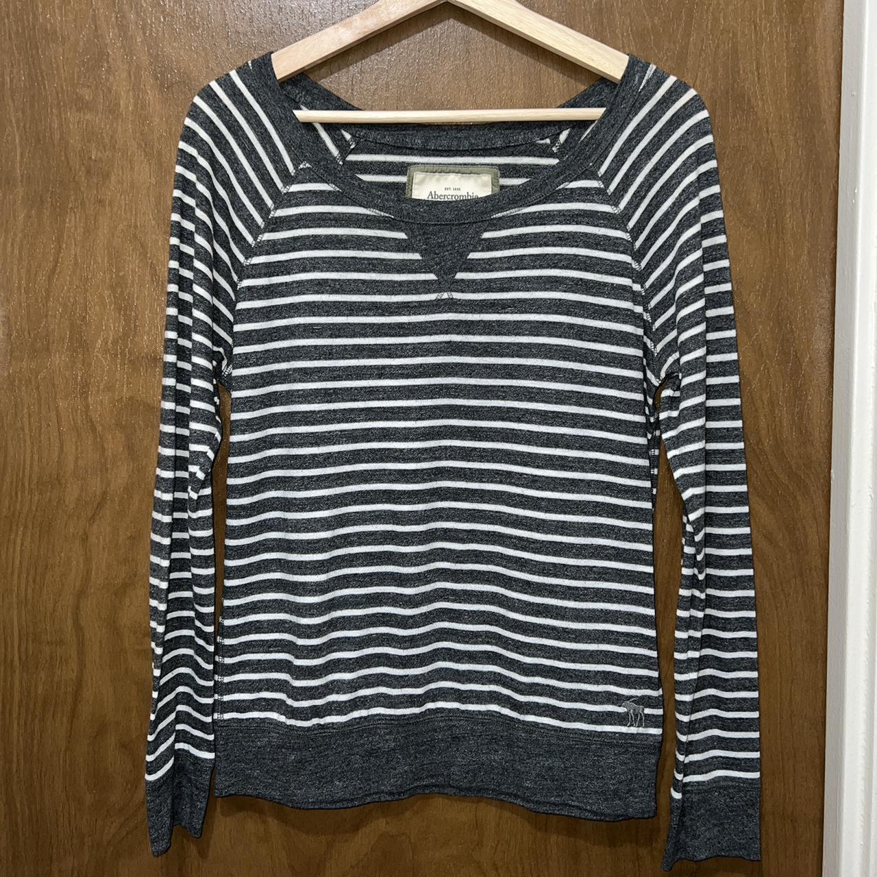 early 2000s abercrombie & fitch gray & white striped... - Depop