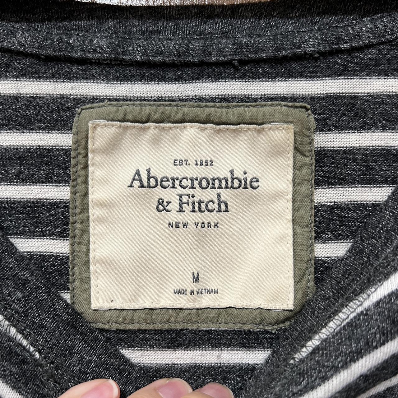 early 2000s abercrombie & fitch gray & white striped... - Depop