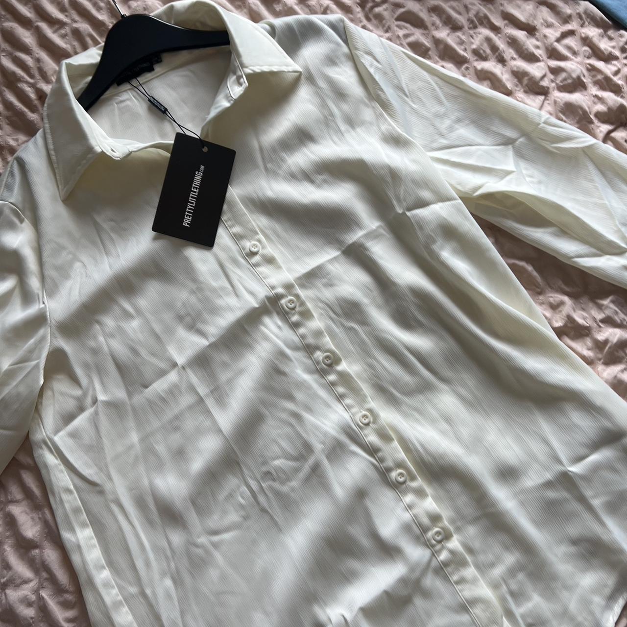 Cream satin oversize shirt 🤍 - Depop