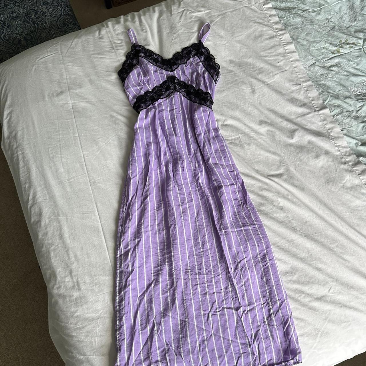 Purple collusion midi dress with pinstripe pattern... - Depop