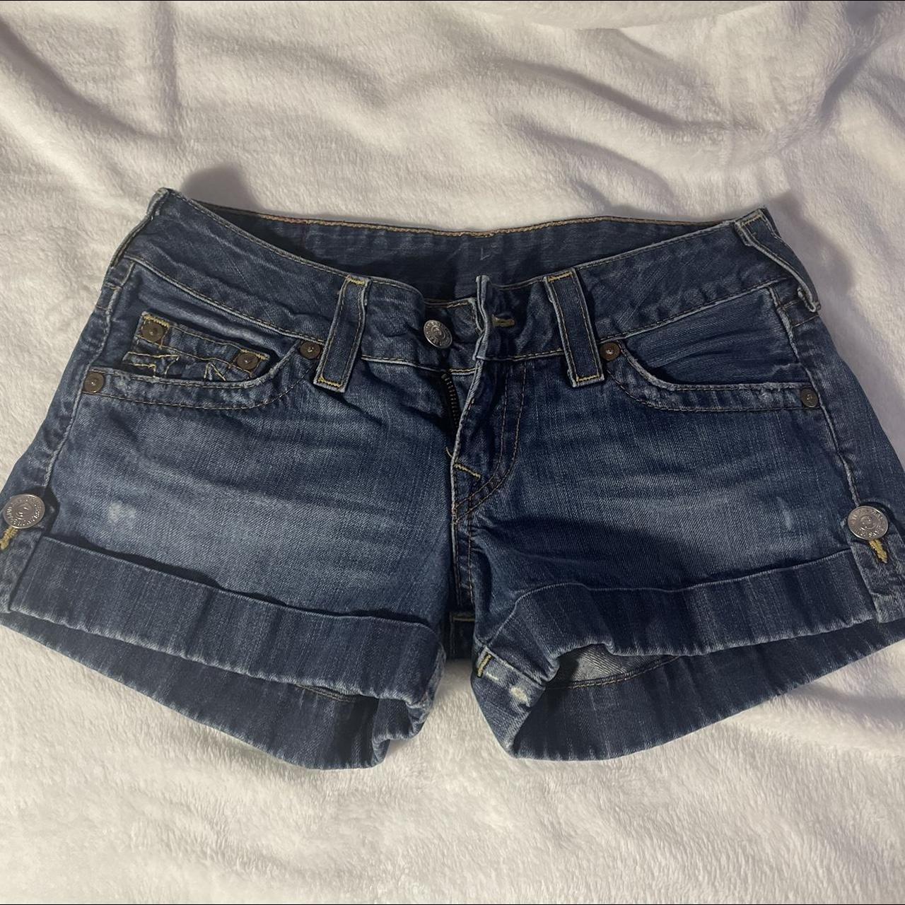 true religion low rise mini shorts size 28 perfect... - Depop
