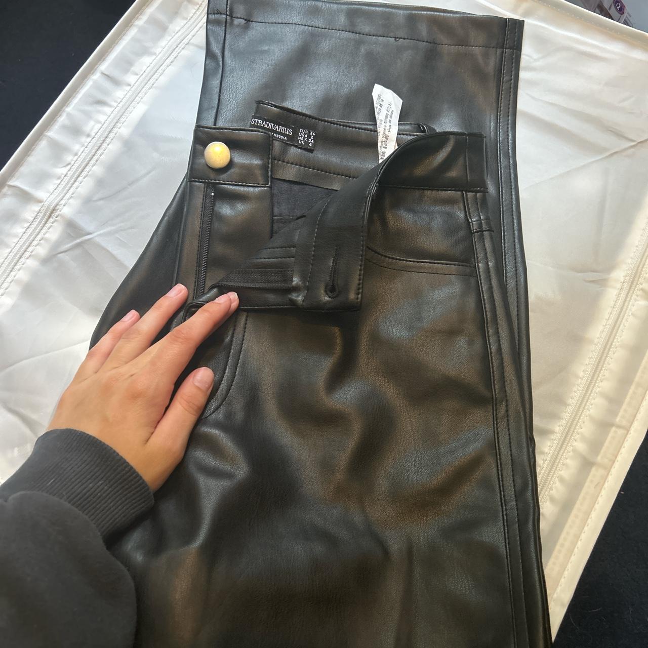 Stradivarius leather trousers wide leg petite size 6... - Depop