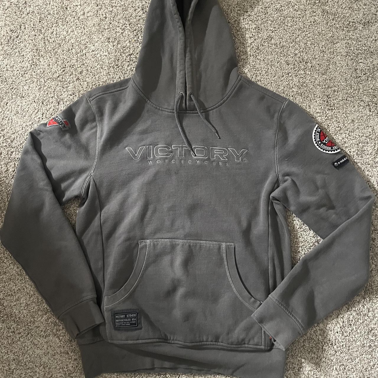 grey victory motorcycles hoodie, size small!... - Depop