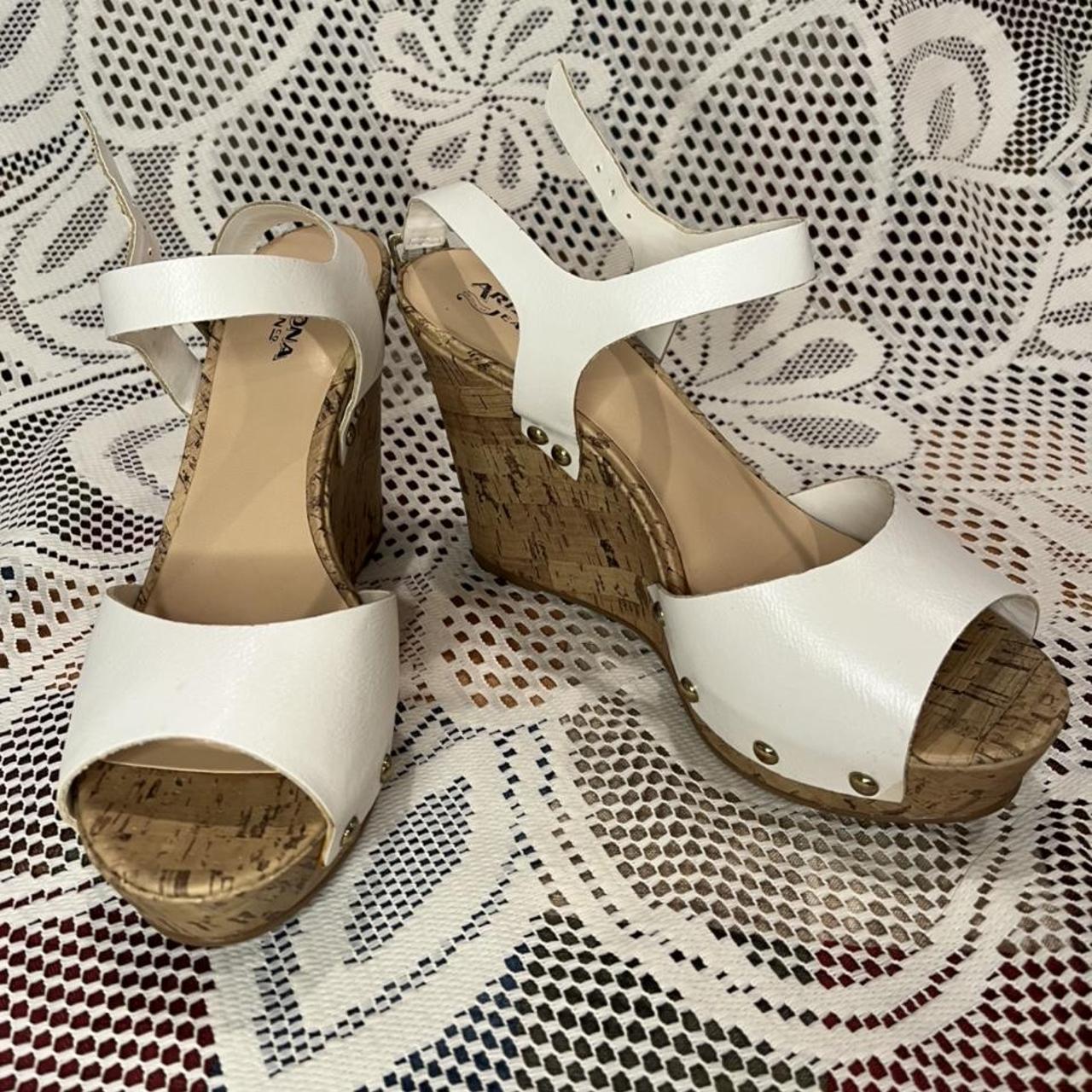Brand new white wedges only worn ONCE for a dinner!... - Depop