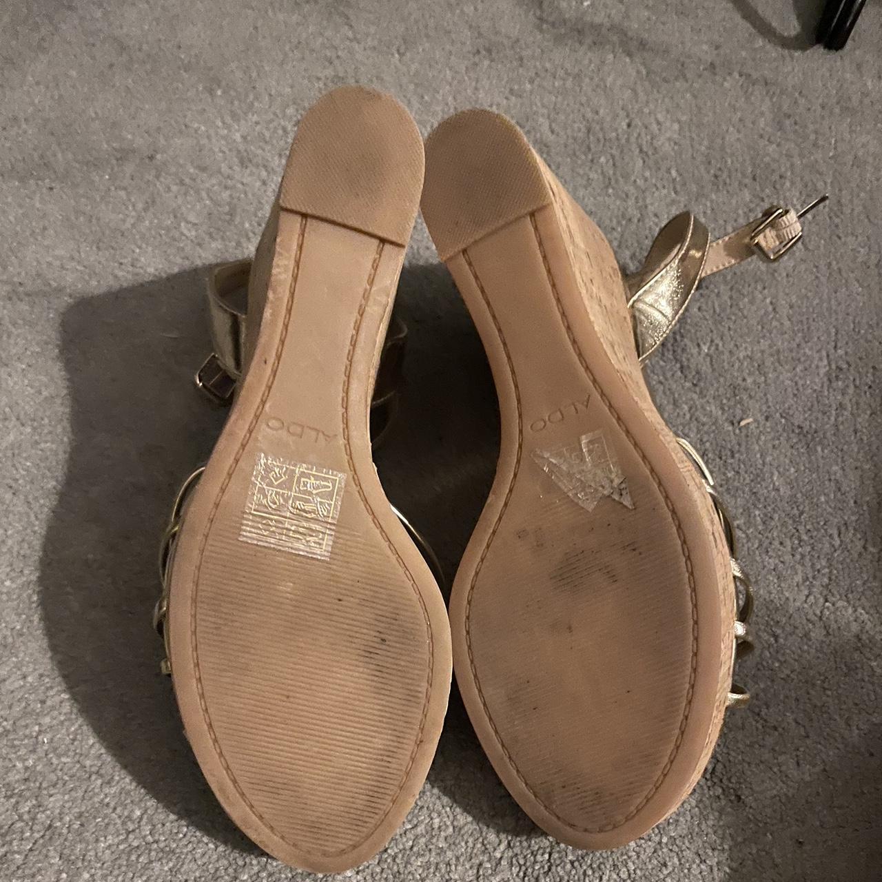 Aldo gold leather cork wedges in perfect condition... - Depop