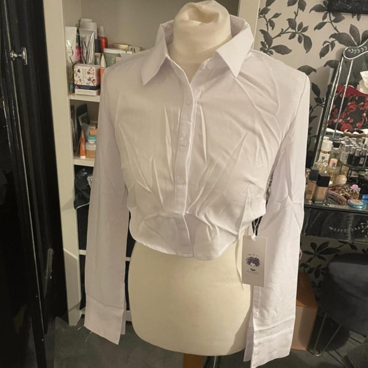 White Backless tie back cropped shirt size small... - Depop