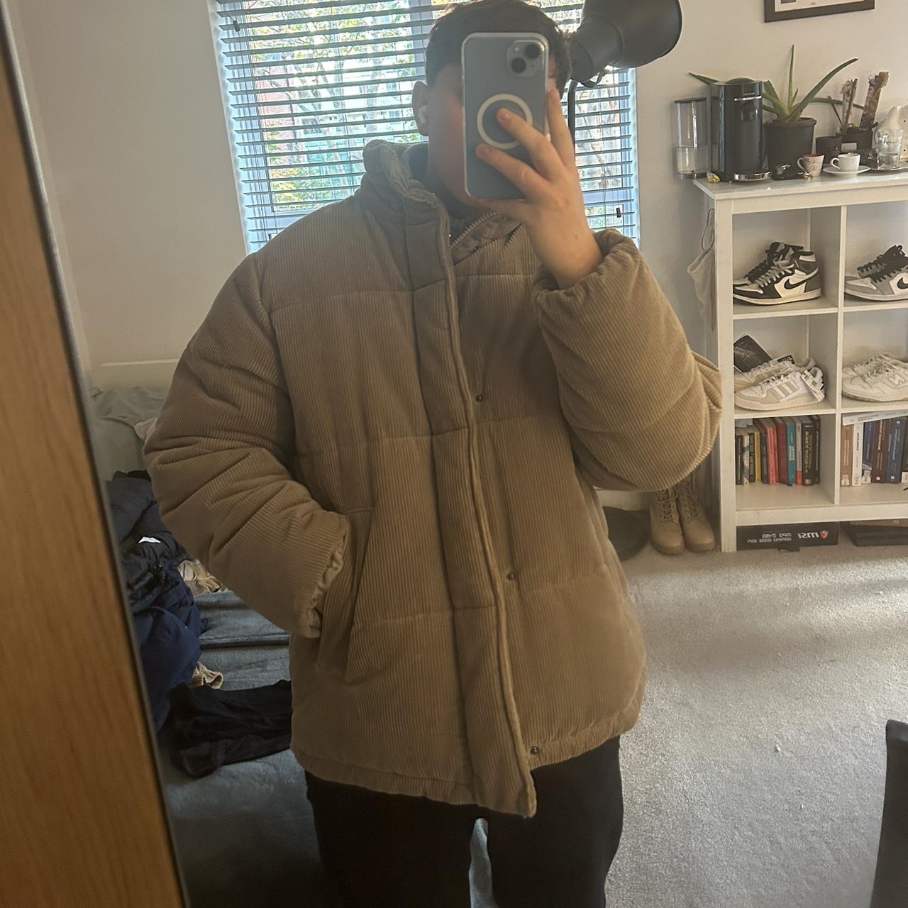 WASHED STONE (LIGHT GREY) CORDUROY PUFFER JACKET - Depop