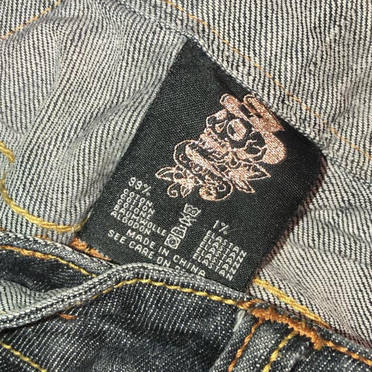 Low rise denim Ed Hardy flared jeans by Christian... - Depop