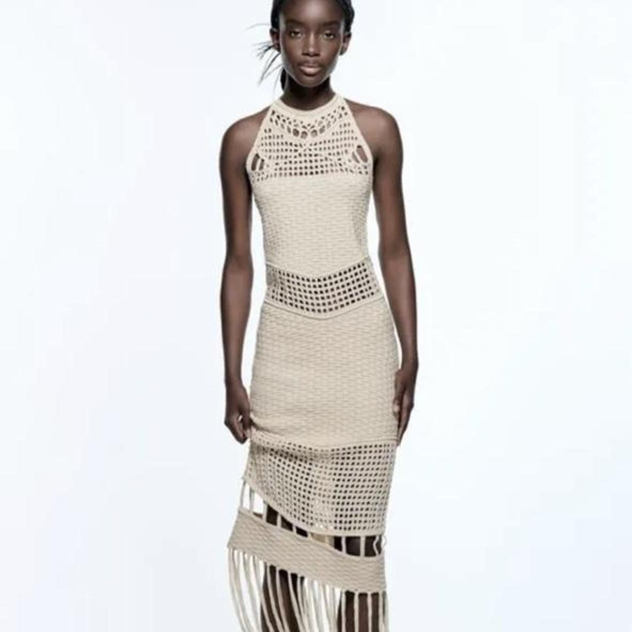 Zara Fringed Crochet Knit Dress Limited Edition.... Depop