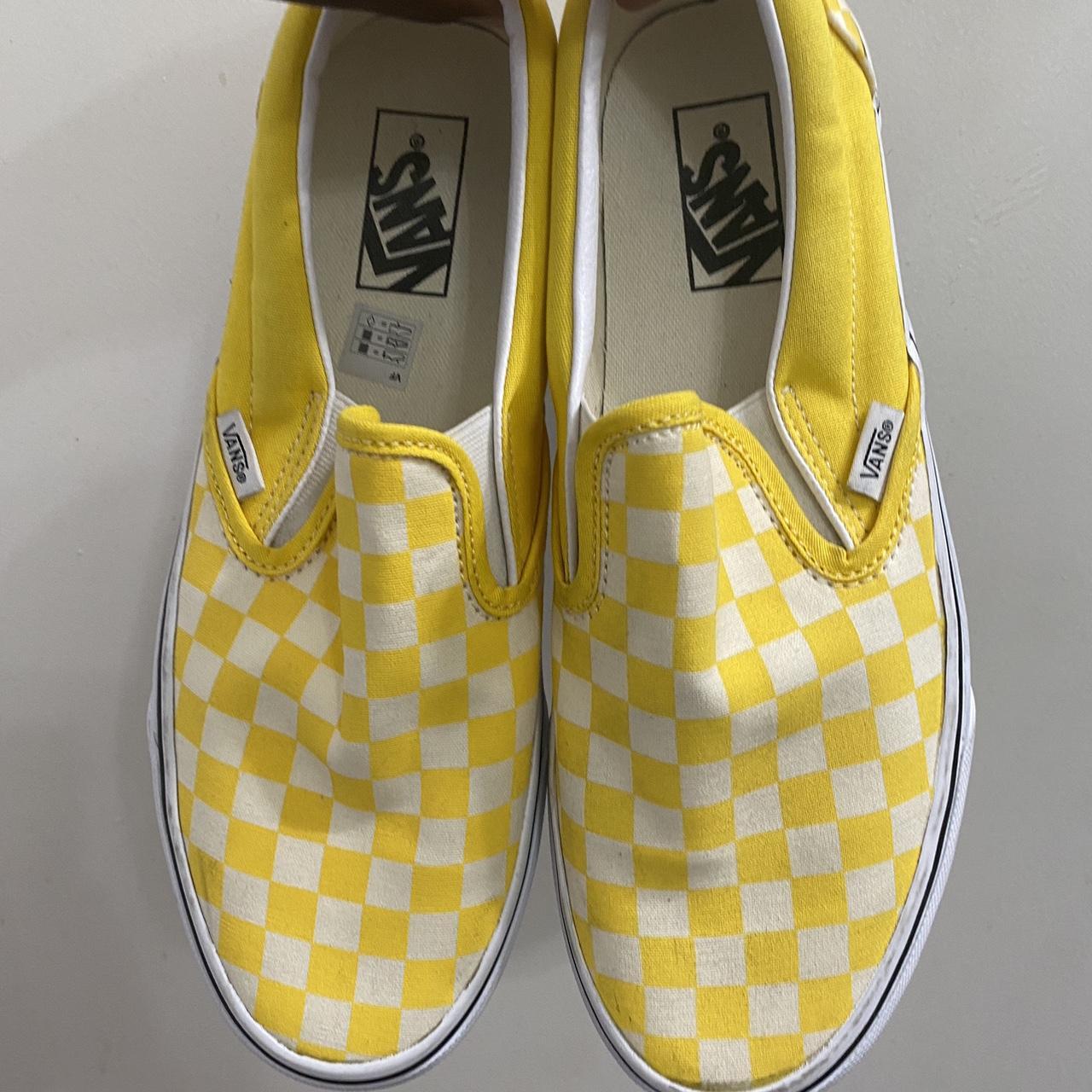 Yellow checkered vans slip ons - Depop