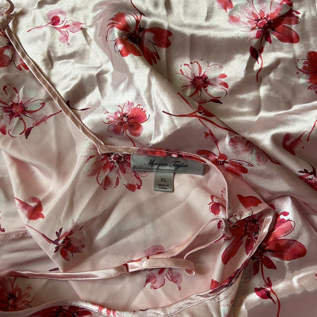 vintage pink floral polyester slip dress fits a... - Depop