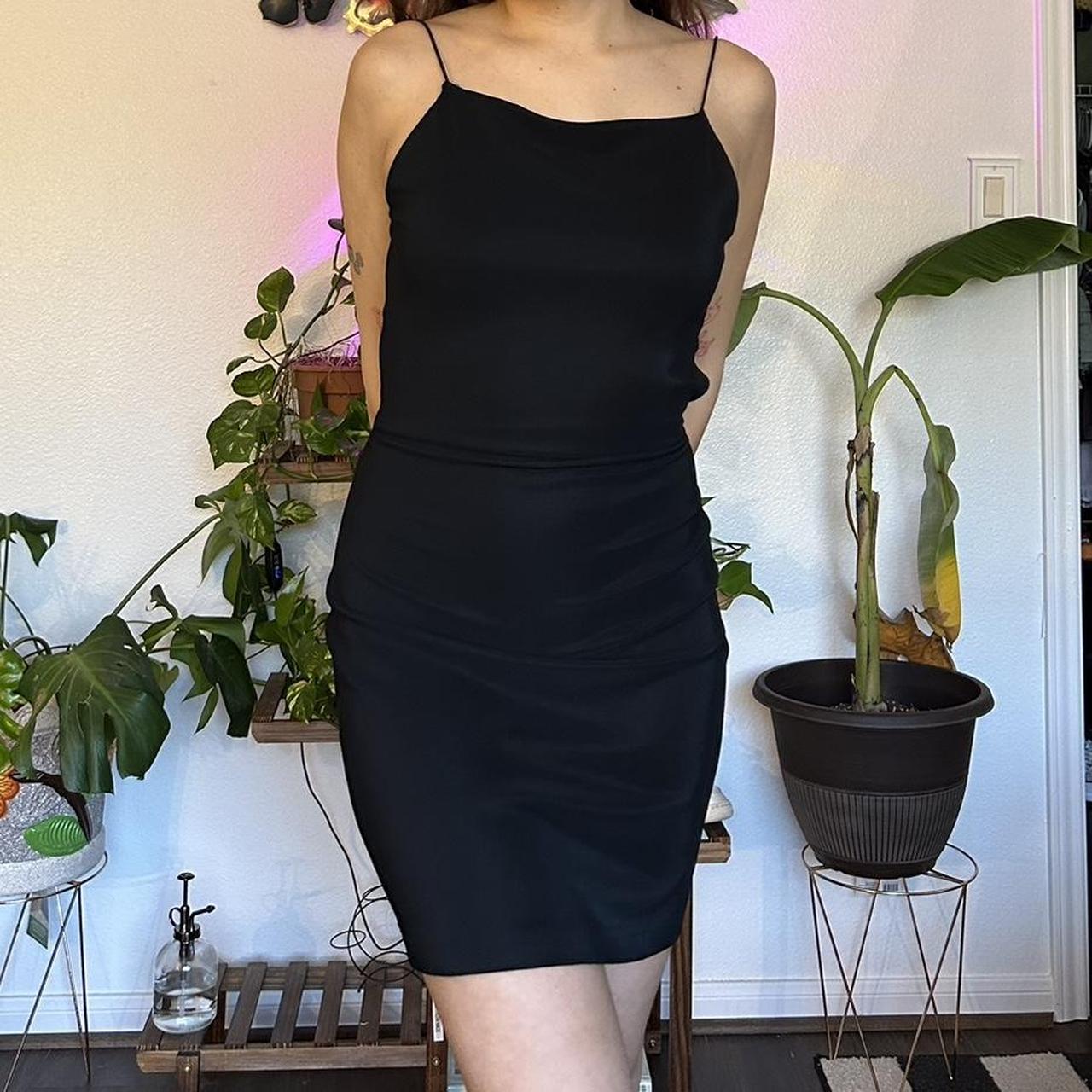 vintage black mini dress backless with straps fits... - Depop