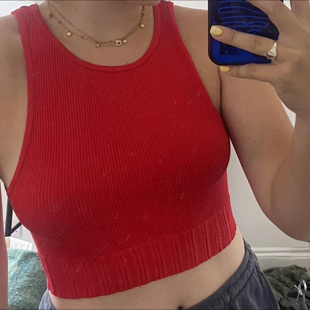 red zara ribbed crop tank top fits medium Depop